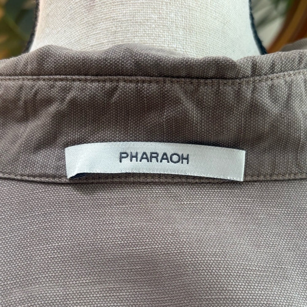 PHARAOH Cropped Olive Green Linen Shirt Jacket - Picture 7 of 8